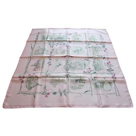 Pañuelo de seda Hermès La Comtesse de Ségur Rosa Beige