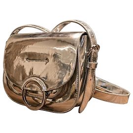 Pollini Silver Metallic Leather Handbag Silvery