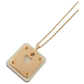 Hermès Colar com pingente Hermes Az de Coeur Bege Dourado