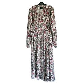 Isabel Marant Vestido Largo de Seda Multicolor Blanco Roja Azul Otro
