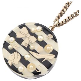 Chanel Coco Mark Icon Border Halskette Schwarz Mehrfarben Andere