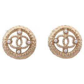 Chanel Coco Mark Circle Ohrringe Weiß Golden