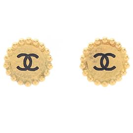 Orecchini a clip rotondi Chanel Coco Mark Nero D'oro