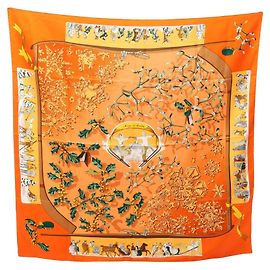 Hermès Hermes Carre 90 Neige d'antan Sciarpa Multicolore Arancione