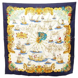 Hermès Hermes Carre 90 VOILES DE LUMIERE Lenço Branco Multicor Azul marinho