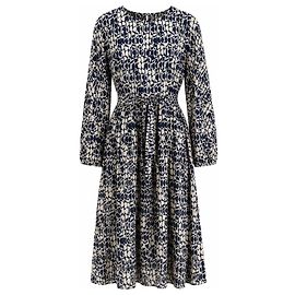 Max Mara ’S MaxMara Emanuel Vestido midi de seda estampado com camadas Branco Azul escuro