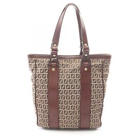 Bolsa Tote Fendi Zucchino Marrom Bege