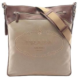 Bolsa de ombro PRADA LOGO JACQUARD Marrom Bege