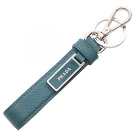 Chaveiro de couro Saffiano Prada Prata Verde