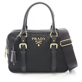 Prada TESSUTO+SAFFIANO 2-Way Handbag Black