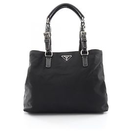 Prada Triangle Logo Tote Bag Black
