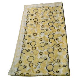Louis Vuitton Pareo Voile de Algodón Monogram Flowers Castaño Blanco Amarillo
