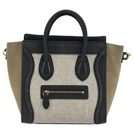 Céline Celine Luggage Canvas e Leather Mini Marrom