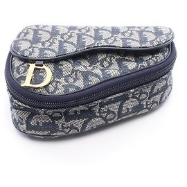 Christian Dior Dior Saddle Pouch Mini Trotter Handbag Beige Navy blue