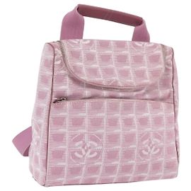 CHANEL New Travel Line Backpack Canvas 2way Pink Silver CC Auth 189678A Silvery Pink
