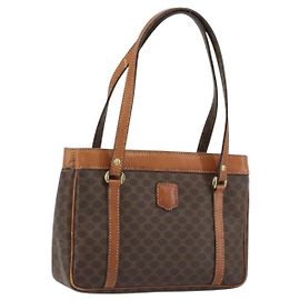 Céline Bolsa CELINE Macadam Canvas PVC Couro Marrom Ouro Auth mr2661 Marrom Dourado