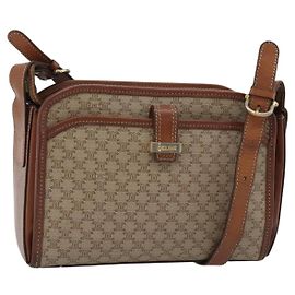 Céline Bolsa de Ombro CELINE em Canvas Macadam PVC Bege Ouro Auth mr2636 Bege Dourado
