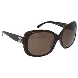 Óculos de sol CHANEL em plástico marrom CC Auth BA13831 Marrom