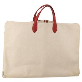 Hermès HERMES Capa de Roupa em Lona e Couro Bege Dourado Auth bs35793V Bege Dourado
