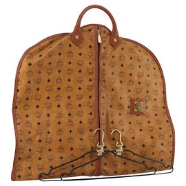 MCM Vicetos Logogram Garment Cover Leather Brown Gold Auth BA13677V Brown Golden