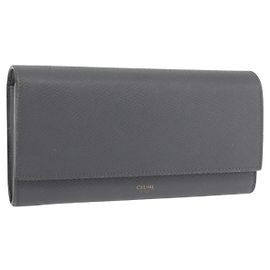 Céline CELINE Long Wallet Leather Gray Gold Auth bs35988A Brown Golden