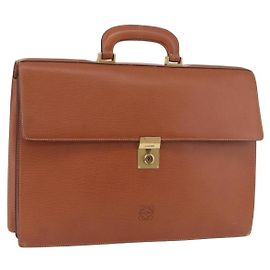 LOEWE Briefcase Leather Brown Gold Auth 190454 Brown Golden