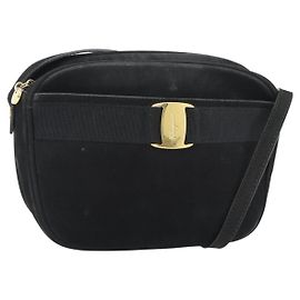 Borsa a tracolla Salvatore Ferragamo Vala in scamosciato nero e oro Auth BA13991 Nero D'oro