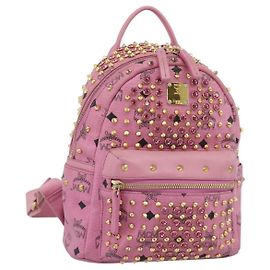 MCM Vicetos Logogram Studs Backpack Leather Pink Gold Auth 190946 Pink Golden