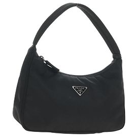 PRADA Handtasche Pouch Nylon Schwarz Silber Auth 191316V Schwarz Silber