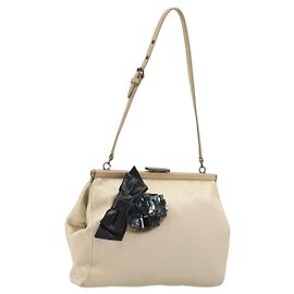 Miu Miu Accessory Pouch Satin Champagne Gold Auth 190668A Golden