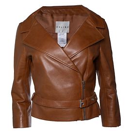 Céline Celine, Leder-Bikerjacke mit Gürtel Braun