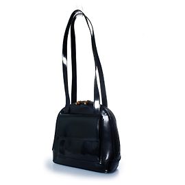 Gucci, borsa in bambù in pelle lucida nera Nero