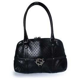 Gucci, bolsa de mão em couro preto perfurado com GG Preto
