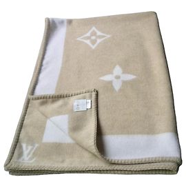 Louis Vuitton Kids Cashmere Wool Plaid Blanket White Beige