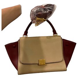 Céline Celine Two-Tone Leather Handbag Beige Dark red