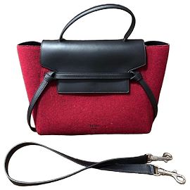 Céline Celine Belt Bag Red Wool and Black Leather Handbag Black Red