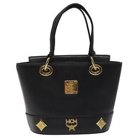 MCM Vintage Leder Handtasche Schwarz Schwarz