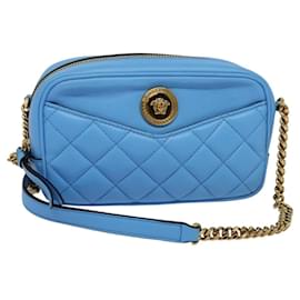 Versace Medusa Icon Front Slip Pocket Camera Quilted Leather Small Blau