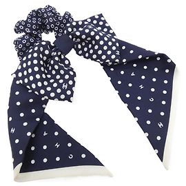 Chanel AA9828 Silk Scrunchie White Navy blue