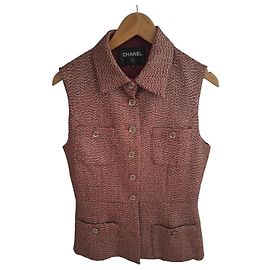 Colete Chanel em tweed vermelho e branco Branco Vermelho Metálico