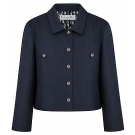 Christian Dior Oblique Wool & Silk Twill Cropped Jacket Dark blue