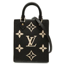 Handtasche Louis Vuitton Monogram Empreinte Petite Sac Plat Schwarz Beige