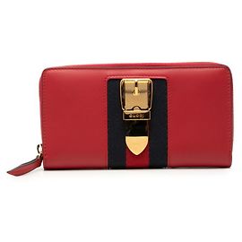 Gucci Sylvie Sherry Line Long Wallet Red Navy blue