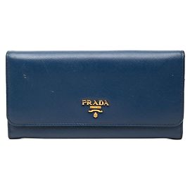 Portefeuille long bi-fold en cuir Saffiano bleu Prada Bleu