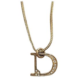 Colar Dior 'D' em metal dourado e cristais Dourado
