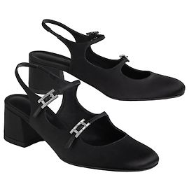 Hermès Jackie 50 Slingbacks en satin noir Noir
