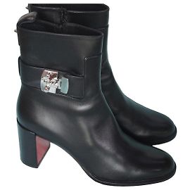 Christian Louboutin Black Leather Ankle Boots Black