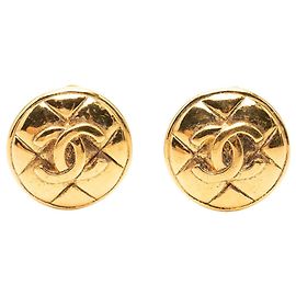 Boucles d'oreilles clip Chanel Coco Mark Matelassé plaquées or Doré
