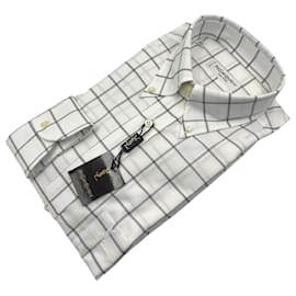 Yves Saint Laurent Chemise à carreaux vintage pour homme Taille 40/15,75 Blanc