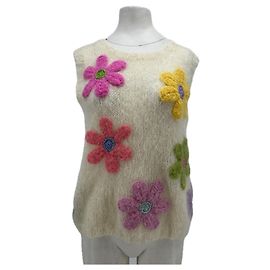 Autre Marque Blumenpullover aus Wolle Carmine Pink Beige